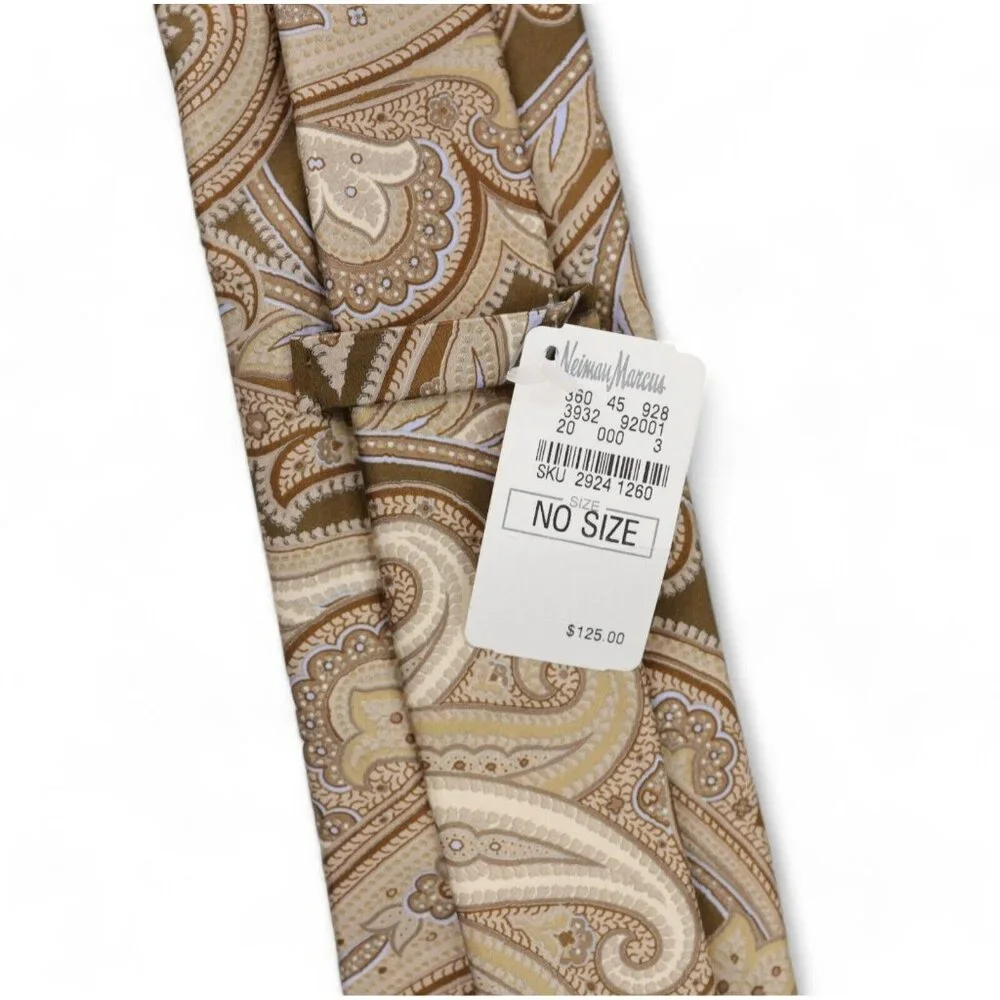 New IKE Behar 100% Silk Neck Tie Tan Blue Paisley Print Woven Made in USA NWT - Picture 3 of 8